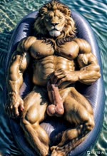 anthro balls belly_rub erection fur genitals hair humanoid_genitalia humanoid_penis male mane muscular nipples nude outside penis pool_float realistic sleeping solo touching_penis touching_tips tuft joachim58 felid lion mammal pantherine animated hi_res webm