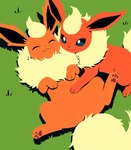 3_toes belly_rub duo eyes_closed feet female feral grass lying on_back paws plant smile toes tuft traialas nintendo pokemon eeveelution flareon generation_1_pokemon pokemon_(species) hi_res