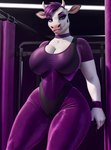 absurd_res anthro bovid bovid_horn bovine bovine_horn cattle clothing curvy_figure dress female hair hi_res horn leonoser mammal purple_clothing purple_dress purple_hair seductive solo solo_focus sportswear velour voluptuous white_body