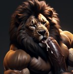 anthro bodily_fluids cum cum_in_mouth cum_inside ejaculation felid foreskin genital_fluids genitals leaking_cum lion male male/male mammal mane muscular muscular_male pantherine penis simplyai tongue tongue_out vein veiny_penis