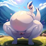 <3 anthro belly big_belly big_pussy crouching female genitals hand_on_stomach hyper_pregnant plump_labia pregnant pussy solo thick_thighs tongue tongue_out white_body wide_hips director_motherli generation_2_pokemon legendary_pokemon lugia pokemon_(species) hi_res