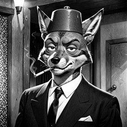 anthro cigarette clothing fez hat headgear headwear male peter_lorre solo hyote canid canine canis coyote mammal hi_res monochrome