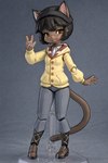 anthro black_hair bottomwear brown_body brown_eyes brown_fur cat_tail clothed clothing female figma figurine footwear fully_clothed fur hair hat headgear headwear pants plastic_body shoes solo sweater topwear technical_monkey ivy_pepper_(lackadaisy) domestic_cat felid feline felis mammal