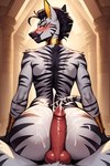 animal_genitalia anthro bodily_fluids cum cum_on_ass female genital_fluids genitals hair hot_dogging knot looking_at_viewer male male/female nude penis pussy smile stripes white_body equid equine mammal zebra hi_res