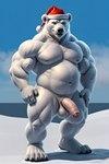 anthro arctic balls big_balls big_muscles big_penis black_nose blue_sky christmas_clothing christmas_headwear clothing foreskin fur genitals half-erect hat hat_only headgear headgear_only headwear headwear_only looking_at_viewer male mostly_nude musclegut muscular navel nipples nude penis photorealism photorealistic pink_nipples pink_penis realistic realistic_fur realistic_genitalia realistic_lighting santa_hat sky smile snow snow_on_ground solo vein veiny_muscles white_body white_fur suddenkobold mammal polar_bear ursid ursine absurd_res hi_res