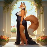 anthro barefoot beautiful big_breasts big_butt blonde_hair bracelet breasts butt feet female flower hair jewelry mature_female pinup plant pose side_boob solo tail_up thick_thighs d4rk_m4ne canid canine deity fox humanoid mammal absurd_res hi_res