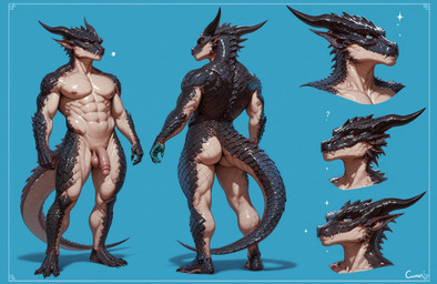 anthro balls butt genitals glans humanoid_genitalia humanoid_penis male muscular mythology penis solo tail anubiten_(director) dragon mythological_creature mythological_scalie scalie absurd_res hi_res model_sheet