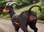 absurd_res anatomically_correct anatomically_correct_genitalia anatomically_correct_pussy animal_genitalia animal_pussy anotheranon anus black_body black_fur blush brown_body brown_fur butt canid canine_genitalia canine_pussy female feral fur generation_2_pokemon genitals grin hi_res horn houndoom looking_at_viewer looking_back mammal multicolored_body nature nature_background nintendo outside plant pokemon pokemon_(species) pussy red_eyes smile solo steam tree two_tone_body uncensored