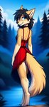 anthro clothing dress female fur hair looking_at_viewer smile solo vargrklaw evelyn_(vargrklaw) canid canine canis mammal wolf hi_res