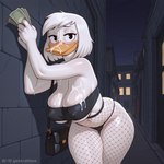 alley anthro beak big_breasts bikini bikini_bottom blush bodily_fluids breasts city clothed clothing cum cum_on_face disney female fishnet fishnet_legwear genital_fluids holding_money holding_object huge_breasts leaning legwear looking_at_viewer mature_anthro mature_female money mother night nipple_outline parent prostitution purse solo swimwear thick_thighs topwear tube_top undersized_clothing av-10 ducktales della_duck anatid anseriform avian bird duck hi_res