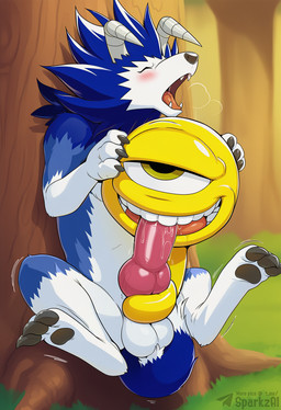 1_eye 2_horns ambiguous_gender animal_genitalia animal_penis autofellatio balls blue_body blue_fur blush bodily_fluids canine_genitalia canine_penis claws drooling duo erection eyes_closed feet fellatio feral forest fur genitals horn knot looking_pleasured male male/ambiguous masturbation open_mouth oral oral_masturbation outside pawpads paws penetration penile penile_masturbation penis plant quadruped saliva saliva_on_penis sex tail tail_around_penis tail_fetish tail_play tail_sex tailjob teeth text tongue tongue_out tree yellow_body yellow_eyes sergalbutt monster_rancher canid canine canis mammal monster suezo_(monster_rancher) tiger_(monster_rancher) wolf hi_res signature url