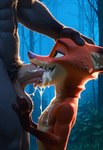 abs anthro athletic athletic_anthro athletic_male balls balls_deep bodily_fluids body_hair cum dark deep_throat disney duo erection excessive_cum excessive_genital_fluids face_fucking fellatio forest fur gagging genital_fluids genitals green_eyes hairy hairy_balls half-closed_eyes happy irrumatio male male/male musk narrowed_eyes neck_bulge night nipples nude oral oral_penetration orange_body orange_fur pecs penetration penile penis plant pubes saliva sex side_view standing sucking_penis sweat thick_penis throbbing tongue tree vein veiny_penis lakamakafafa zootopia nick_wilde renato_manchas canid canine felid fox jaguar mammal pantherine detailed hi_res