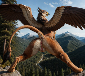 anus butt equine_anus female feral forest genitals looking_at_viewer mountain plant pussy raised_tail river solo spread_wings standing tree wings crimson_fenrir_(director) avian gryphon mythological_avian hi_res