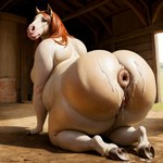 after_sex anthro anus big_butt bodily_fluids butt cum cum_inside cum_on_ass equid equine female genital_fluids genitals girlswithsnouts hair hi_res hooves horse looking_back mammal overweight puffy_anus pussy rear_view red_hair solo thick_thighs