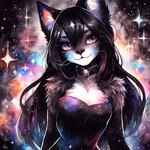 anthro breasts cleavage clothed clothing colorful director_sunshine domestic_cat felid feline felis female fully_clothed fur hair mammal seductive smile solo