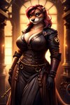 anthro big_breasts black_overcoat breasts cleavage clothed clothing curvaceous curvy_figure female hair leather lutrine mammal mature_female mustelid overweight red_hair solo steampunk thesouthkorean23 voluptuous