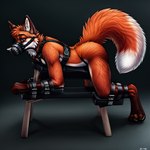 anthro bdsm bench bondage bound canid canine fluffy fluffy_tail fox furniture harness male mammal muzzle_(object) muzzled nude peavy red_fox solo