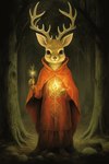 ambiguous_gender anthro antlers clothed clothing cult detailed_background forest fully_clothed holding_object horn magic night plant red_clothing red_robe robe solo tree fuzzy_logic cervid mammal full-length_portrait hi_res portrait