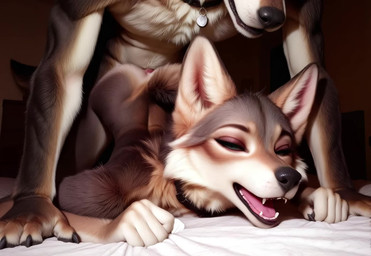 ambiguous_gender ambiguous_penetration anthro anthro_on_anthro ass_up blue_eyes collar collar_only doggystyle duo eyes_closed female from_behind_position fur furniture genitals grabbing_sheets happy happy_sex looking_at_viewer looking_pleasured male male/ambiguous nude open_mouth penetration photorealism sex smile teeth thrusting tongue tuft white_body white_fur balloon_(director) canid canine canis mammal wolf animated hi_res short_playtime webm