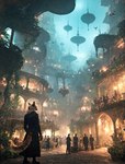 anthro architecture blue_eyes business_suit city clothing coat female group male photorealism plant saren_(nekomatasaren) solo suit topwear underwater water nekomatasaren felid human mammal hi_res