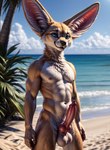 animal_genitalia animal_penis anthro balls beach canine_penis genitals looking_at_viewer male navel nipples nude penis pink_nipples seaside solo standing marcus64 canid canine fennec fox mammal hi_res