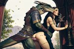 anthro armor cloacal_penis clothed clothing duo female from_behind_position male male/female partially_clothed penetration sex side_view vaginal vaginal_penetration hyperion human lizardman mammal reptile scalie