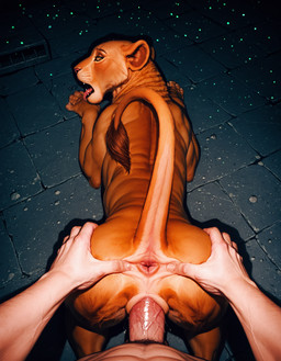 ambiguous_fluids anus bodily_fluids breath butt duo erection female feral first_person_view fur genitals interspecies looking_pleasured male male/female penetration penile penis presenting pussy seductive sex tail tail_anus tan_body tan_fur teeth tongue vaginal kreegur human humanoid mammal detailed hi_res