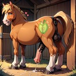 <3 anatomically_correct anatomically_correct_genitalia animal_genitalia animal_penis anus balls barn blush bodily_fluids brown_body brown_fur butt cum cum_drip cum_on_ground cumshot cutie_mark dripping ejaculation equine_anus equine_balls equine_genitalia equine_penis feral fur genital_fluids genitals grass hair hooves looking_at_viewer looking_back looking_back_at_viewer male mane nude outside penis plant seductive side_view smile solo tail_aside teeth white_body white_fur jondoeee big_macintosh_(mlp) equid equine horse mammal my_little_pony 1:1 digital_media_(artwork) prompt_metainfo