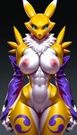 anthro big_breasts black_sclera blue_eyes breasts female solo meltygarnet digimon_(species) renamon absurd_res hi_res