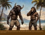 anthro bare_chest beach bulge bulky chest_tuft clothing fur hand_in_pocket male male/male mane muscular muscular_male pockets pubic_fuzz sea seaside swimwear tropical tuft water wet wet_body wet_fur wetfur_(director) armon tank_(wetfur) bovid bovine felid lion mammal pantherine true_buffalo water_buffalo hi_res