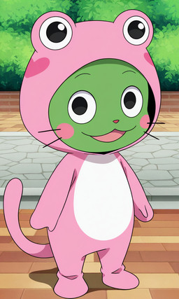 ambiguous_gender clothing cosplay costume frog_costume looking_at_viewer pink_cheek smile smiling_at_viewer whiskers yiff_ai_(director) fairy_tail frosch amphibian domestic_cat exceed felid feline felis frog mammal hi_res