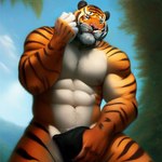 abs anthro bulge clothing felid male mammal muscular muscular_anthro muscular_male nipples outside pantherine solo tesseract_(director) tiger