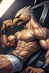 abs anthro athletic bdsm beak biceps bodily_fluids bondage bound cuff_(restraint) deltoids feathers flexing flexing_biceps growth laboratory male muscle_growth muscular muscular_anthro muscular_male navel pain pecs restraints ripped_muscles screaming solo sweat sweating_profusely test_subject triceps veiny_muscles birdovo accipitrid accipitriform avian bird eagle hi_res