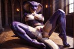 anthro big_breasts breasts female gem genitals looking_at_viewer navel nipples non-mammal_breasts nude presenting presenting_pussy purple_body purple_pussy purple_scales pussy scales sitting_on_table smile snake_hood solo spread_legs spreading niru humanoid reptile scalie snake