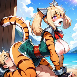 alternate_species anthro beach breasts chrono_cross cunnilingus duo exposed_breasts face_in_ass facesitting female furrification grondorr_moa leaning leaning_forward lying male male/female moan on_back oral orlha_(chrono_cross) seaside sex sitting stripes vaginal felid human mammal pantherine tiger animated hi_res webm