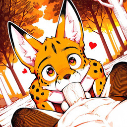 <3 <3_eyes abs anthro balls blush brown_body brown_fur cheek_tuft crotch_tuft duo dutch_angle facial_tuft fellatio first_person_view fur genitals head_tuft inner_ear_fluff long_ears looking_at_viewer lying male male/male male_pov muscular muscular_male nature nature_background navel on_back on_ground oral oral_penetration orange_body orange_fur outside penetration penile penis plant rock sex shoulder_tuft spots spotted_body spotted_fur spread_legs spreading tree tuft vein veiny_penis white_body white_fur yellow_eyes anonymous_director felid feline mammal serval unknown_species