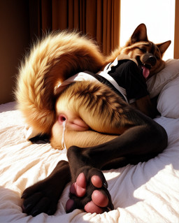 4_toes after_anal after_sex anthro anus bed black_nose bodily_fluids bottomless brown_body brown_fur butt claws clothed clothing cum cum_from_ass cum_in_ass cum_inside digitigrade dripping eyes_closed feet female fluffy fluffy_tail fur furniture gaping gaping_anus genital_fluids genitals inside leaking_cum looking_pleasured lying on_bed open_mouth pawpads paws pillow pink_anus presenting pussy raised_tail saliva saliva_drip satisfied satisfied_expression solo tail teeth toe_claws toes tongue tongue_out topwear uniform balloon_(director) canid canine canis mammal absurd_res digital_media_(artwork) hi_res