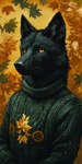 anthro autumn autumn_leaves black_ears black_nose clothing male solo solo_focus sweater topwear whiskers yellow_eyes bahufaru thrash canid canine canis mammal wolf hi_res portrait