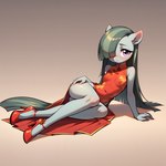 anthro asian_clothing blush breasts chinese_clothing chinese_dress clothing dress east_asian_clothing female footwear high_heels long_legs lying small_breasts solo teenager young foxlover7796 my_little_pony marble_pie equid equine horse mammal pony