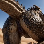 anus butt deathclaw desert fallout female feral genitals hi_res hornybunny indigo_furry_mix_v110_realistic outside pussy scalie solo stable_diffusion tailhole