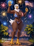 4th_of_july american_flag_bikini anthro big_breasts bikini breasts clothing female fireworks flag flag_bikini solo swimwear text thick_thighs kyxsoon accipitrid accipitriform avian bald_eagle bird eagle sea_eagle absurd_res hi_res