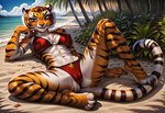 anthro beach bikini camel_toe clothing erect_nipples female front_view fur looking_at_viewer nipples orange_body orange_eyes orange_fur palm_tree plant red_bikini sand seaside shrub sitting_on_ground smile solo spread_legs spreading striped_body stripes swimwear tree water whiskers white_body white_fur sniffeh master_tigress felid mammal pantherine tiger absurd_res hi_res