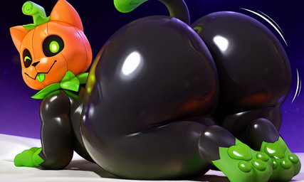 anthro big_butt black_body butt butt_focus glistening glistening_body glistening_butt green_eyes huge_butt looking_back lying male rear_view solo tongue tongue_out dcx32 pumkat domestic_cat felid feline felis mammal tagme