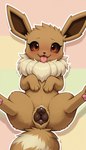 animal_genitalia animal_pussy anthro blush bodily_fluids brown_body brown_fur canine_pussy female feral fluffy fur genital_fluids genitals leaking_precum outline pawpads paws pokemon pose precum pussy pussy_juice quadruped smile solo eevee eeveelution generation_1_pokemon pokemon_(species) hi_res