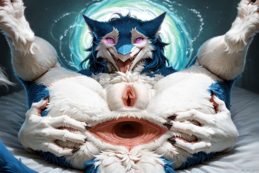 anthro anus anus_focus bed big_anus butt female furniture gaping gaping_anus genitals hyper hypno_eyes hypnosis inside legs_up looking_at_viewer lying mind_control on_back on_bed open_mouth pussy realistic solo spread_anus spread_butt spreading aurugy sergal detailed