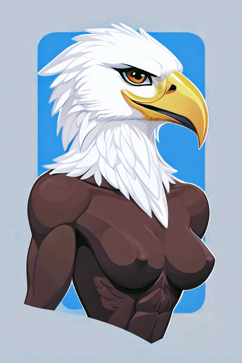 abs anthro athletic athletic_anthro athletic_female beak breasts brown_body feathers female nipple_outline nipples non-mammal_nipples nude smile solo birdovo accipitrid accipitriform avian bald_eagle bird eagle sea_eagle hi_res