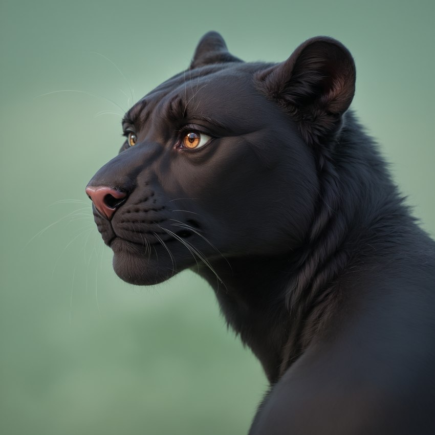 anthro black_body black_fur brown_eyes clock detailed_fur fur inner_ear_fluff looking_away male neck_tuft realistic side_view simple_background solo tuft whiskers ilmpbx indigo_(ilmpbx) felid mammal pantherine absurd_res detailed hi_res