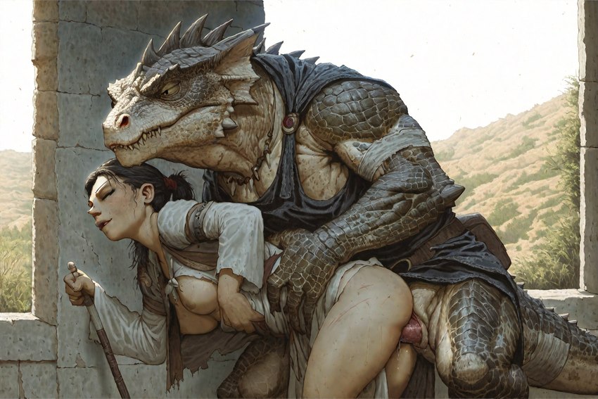 anthro cloacal_cock clothed clothing duo female genitals male male/female partially_clothed penetration penis vaginal vaginal_penetration hyperion human lizard lizardman mammal reptile scalie