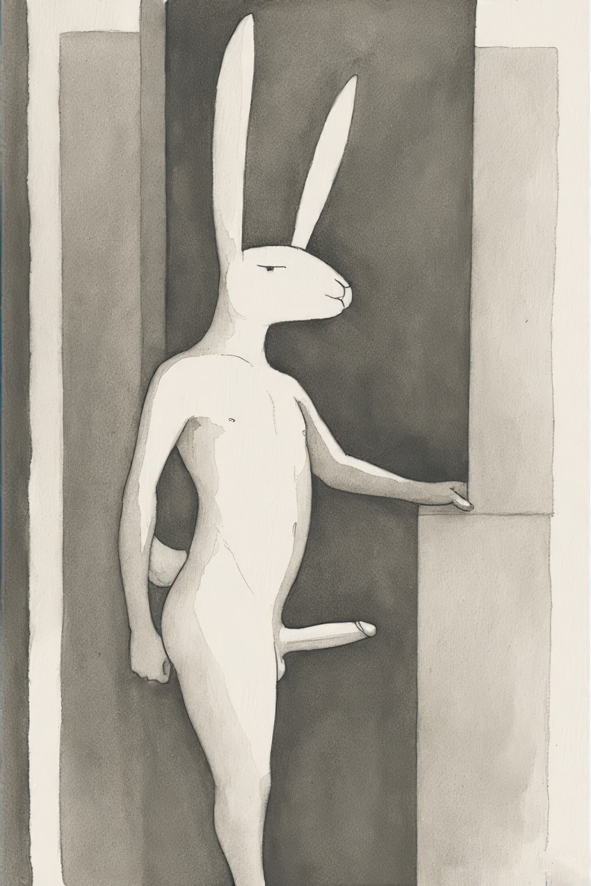 anthro balls bedroom_eyes big_ears big_penis erection femboy first_person_view fur genitals humanoid_genitalia humanoid_penis long_ears long_penis looking_at_viewer male minimalist narrowed_eyes nipples nude penile penis presenting presenting_penis seductive simple_background skinny slim smile solo standing tail tail_tuft tuft white_body white_fur extravirginweaseloil hare lagomorph leporid mammal rabbit black_and_white hi_res monochrome painting_(artwork) sketch traditional_media_(artwork) watercolor_(artwork)