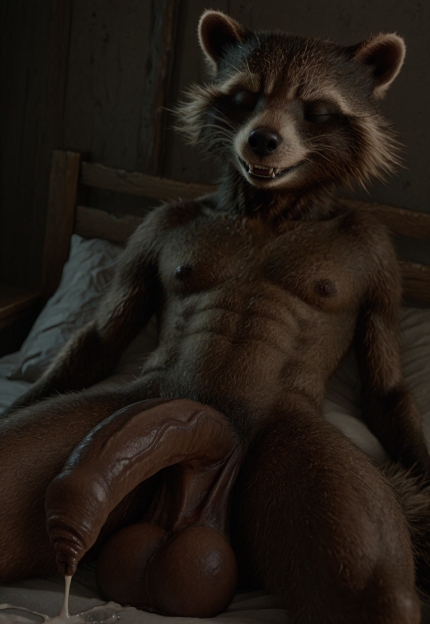 abs anthro athletic ball_tuft balls bed big_balls big_penis bodily_fluids cum cum_on_body cum_on_penis dutch_angle foreskin furniture genital_fluids genitals hairy half-erect huge_balls huge_penis large_balls long_foreskin lying male manly muscular musk nude on_back pecs penis presenting presenting_penis pubes saggy_balls sleepover smile solo thick_penis tuft unconscious unretracted_foreskin lakamakafafa rocket_raccoon mammal procyonid raccoon hi_res